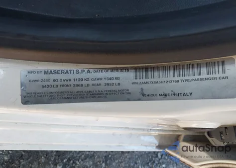 2017 Maserati Ghibli z USA, uszkodzony, nr VIN ZAM57XSA5H1213768